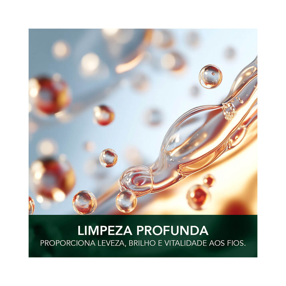 Imagem abstrata com gotas e moléculas em tons dourados e transparentes, simbolizando limpeza profunda